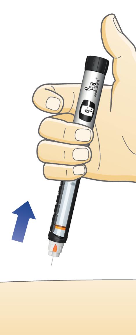 13 Ziehen Sie die Nadel aus der Haut. 3 Injizieren Sie immer, indem Sie den Dosierknopf herunterdrücken. Drehen Sie ihn nicht. Durch Drehen des Dosierknopfes wird kein Insulin injiziert.