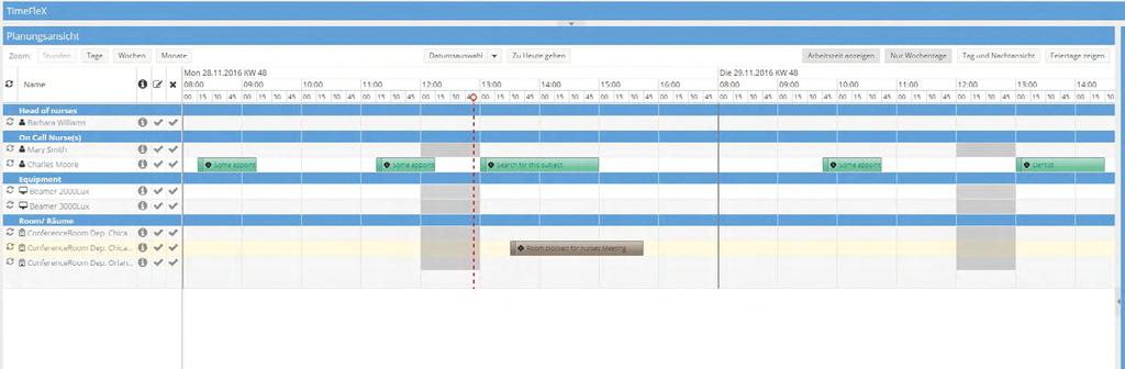 Verschiedene Kalenderansichten mit beliebigen Ressourcen überlappend TIMEFLEX bietet verschiedenste Kalenderansichten, die es ermöglichen, auch viele Kalender