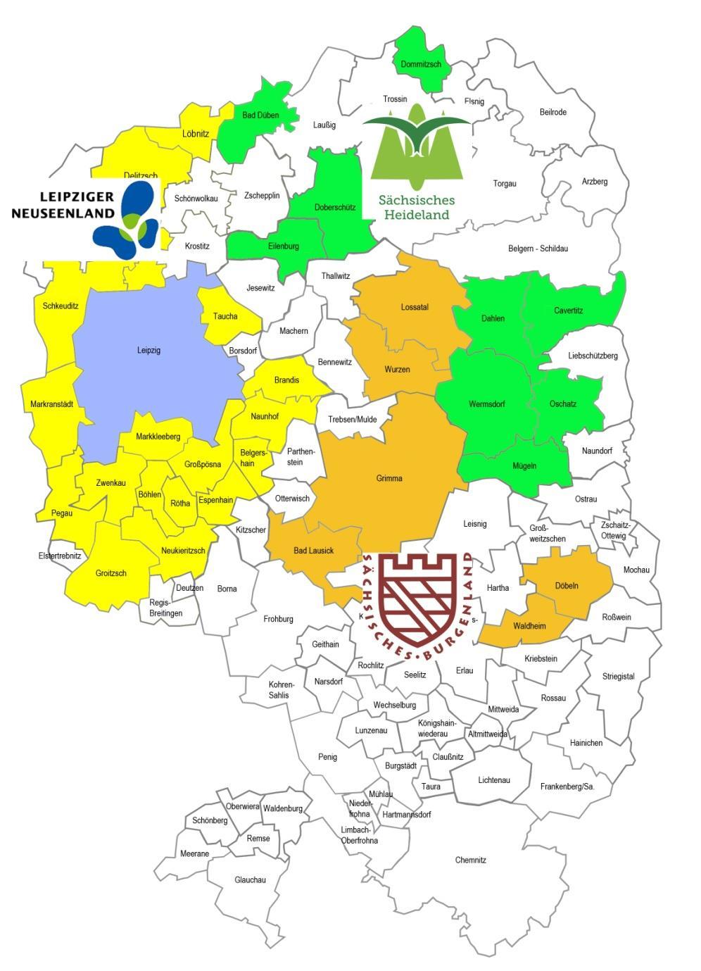 Beteiligung aktuell Orange= Sächsisches Burgenland (6) Grün = Sächsisches Heideland (9) Gelb = Leipziger Neuseenland (18) Aus aktuellen Mitgliedern in Regionalvereinen ergibt sich ein
