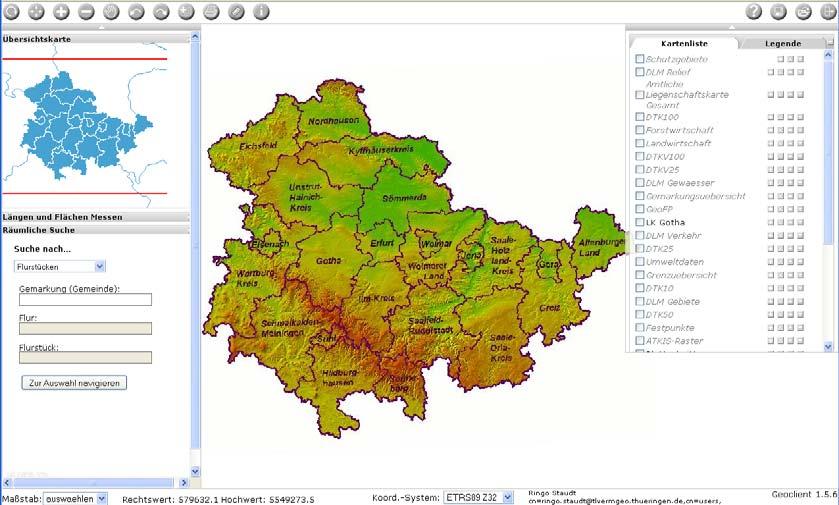 Geoclient Viewingkomponente des Geoproxy Funktionen (Auswahl) Kartenanzeige Auswahl und Kombination der verfügbaren Geodatenbestände Navigation in den Karten Räumliche Suche nach Adressen und