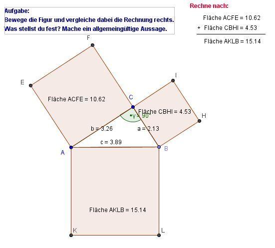 Protokoll Geometrie 21.04.2008 Thema: Beweise zum Satz des Pythagoras DGS: Dynamische Geometrie Software Datei Pyth_rechn1.