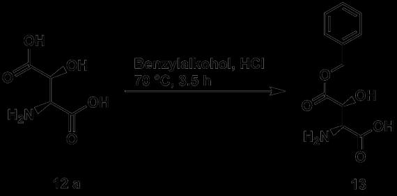 Ergebnisse und Diskussion 74 Abbildung 38: Synthese (2S,3S)-2-amino-4-(benzyloxy)-3-hydroxy-4-oxobutansäure (Lthreo-β-HyAsp(OBzl)-OH) (13).