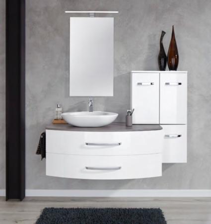 Badezimmer in Weiß Senosan, Korpus in Fleetwood Graphit, best. aus: Spiegelschrank, inkl. LED-Beleuchtung A - A++ 2) und Waschtischunterschrank, inkl.