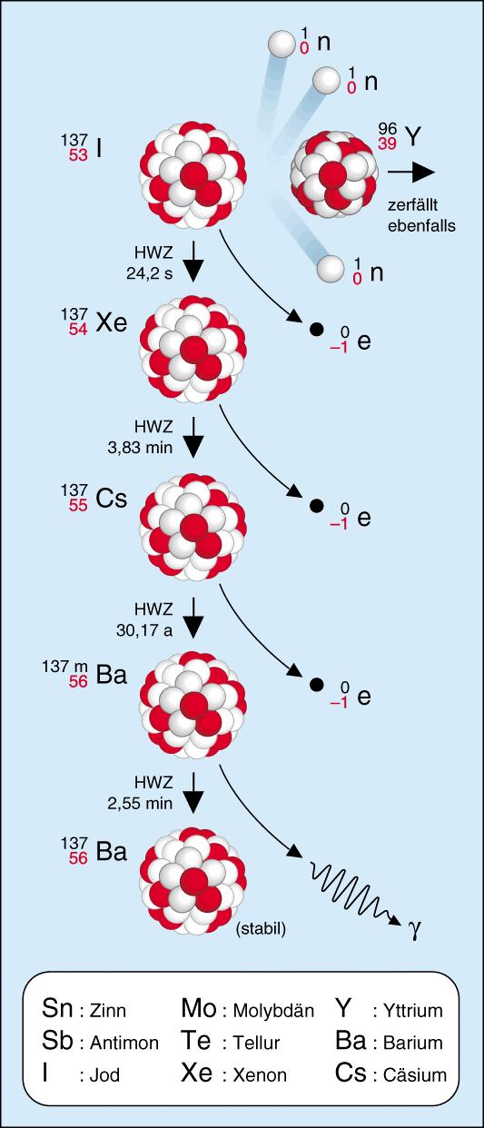 Die verwendeten Uranisotope U-235 und U--238 sind radioaktiv. Sie zerfallen in mehreren Stufen zu inaktiven Bleiisotopen. Uran sendet beim Zerfall Alpha- und Gammastrahlen aus.