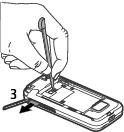 SIM-Karte entnehmen 1. Nehmen Sie die rückseitige Abdeckung ab, indem Sie sie am oberen Ende des Geräts anheben. 2. Nehmen Sie den Akku heraus. 3. Öffnen Sie die Abdeckung des SIM-Kartensteckplatzes.