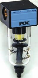 RXPN Filter-Wasserabscheider, G " G " siehe Seite 299 Filter-Wasserabscheider Baugröße 0, Ausführung: siehe Tabelle G G ¼ Durchfluss: G : 833 Nl/min G ¼: 1083 Nl/min RXPN95818 G