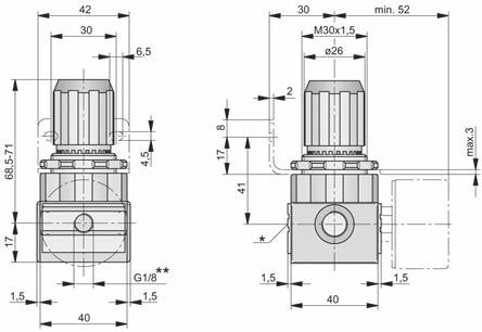 RXPN Druckregler, G " G " bestehend aus: Druckregler, Manometer Bauart: Membrandruckregler (Serie 0: Kolbendruckregler) mit Sekundärentlüftung Anschluss:
