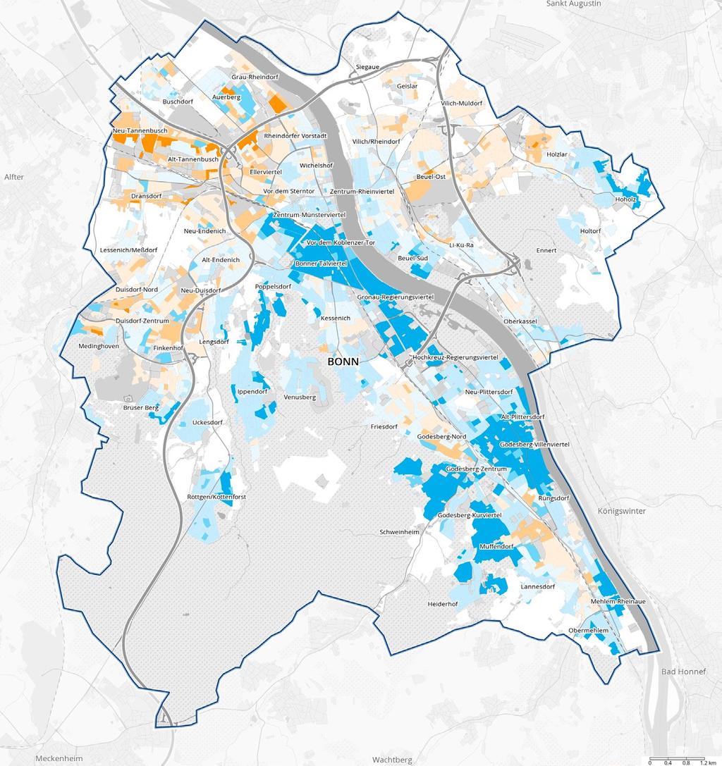 WOHNLAGEN IN BONN Quelle: 2017 bulwiengesa, microm, casageo, GeoBasis-DE /BKG, OpenStreetMap CC-BY-SA n Sehr gute Wohnlage n Gute bis sehr gute Wohnlage n Gute Wohnlage n Durchschnittliche bis gute