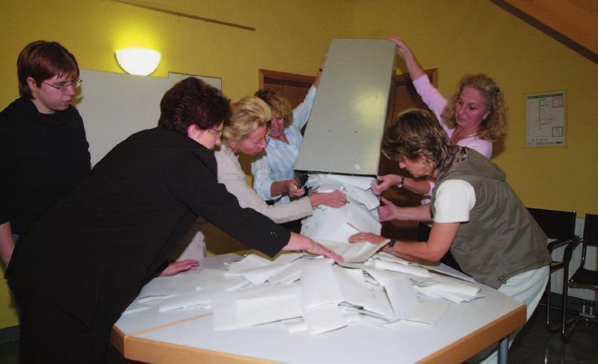 2.4 Wahlergebnis Abends ab 18:00 Uhr schütten die Wahlhelfer die Wahlurnen aus. Dann zählen sie die Kreuze von den Stimmzetteln für die Kandidaten und für die Parteien.