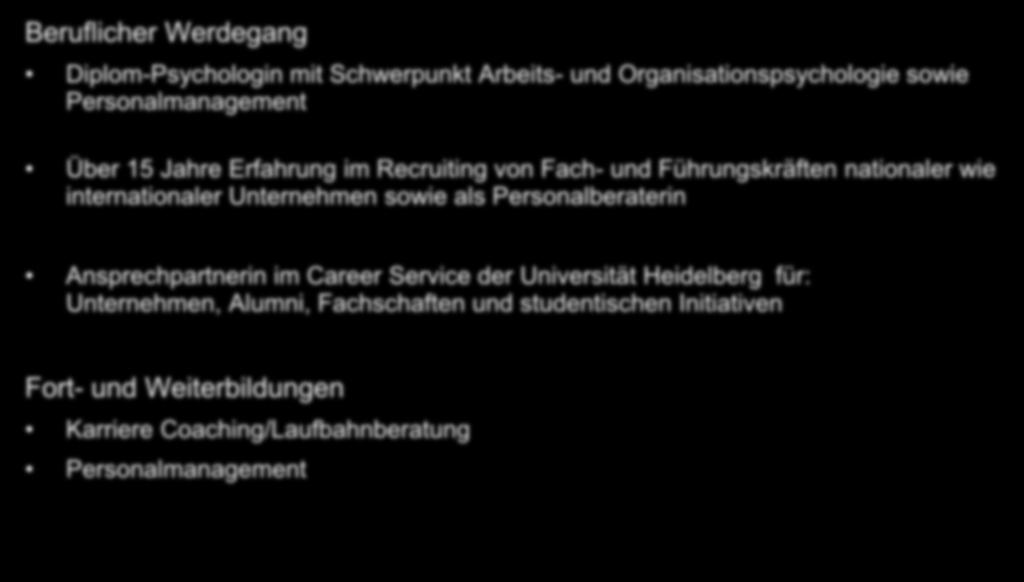 Dozentenportrait Simone Lasser Beruflicher Werdegang Diplom-Psychologin mit Schwerpunkt Arbeits- und Organisationspsychologie sowie Personalmanagement Über 15 Jahre Erfahrung im Recruiting von Fach-