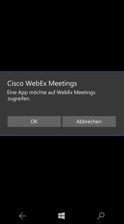Lassen Sie den Zugriff der WebEx App zum WebEx-Meeting zu, indem Sie auf OK