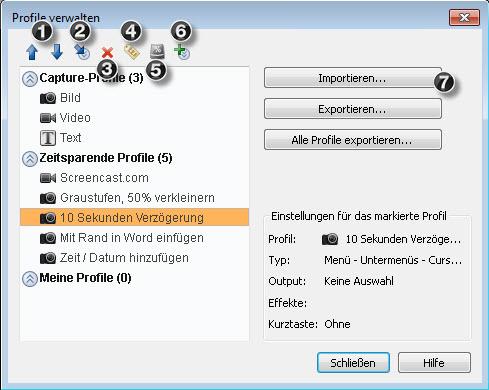 Capture-Fenster. 2. Wählen Sie Datei > Profile verwalten.