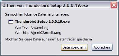 heruntergeladene Datei Thunderbird Setup...exe findet sich auf dem Desktop wieder.