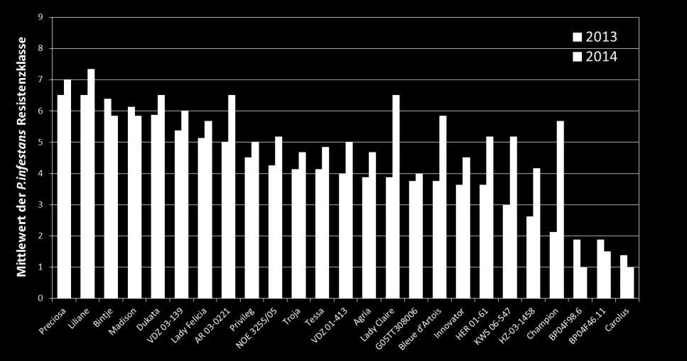 30 Sorten mit Wiederholung Zusätzlich Phytophthoraversuch Ziel: Auswahl der besten 3-4 Sorten für grossflächigen Praxisversuch Praxisversuche 2 Jahre Grossparzellen 30 a pro