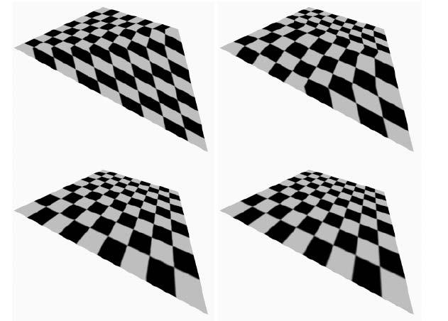 Texturinterpolation ohne Korrektur Unterteilung in 1,4,64 Quads (= 2,8,128 Tris) 35 Texturen in OpenGL glenable(gl_texture_2d) Textur definieren glteximage2d( target, level, int_format, w, h, border,