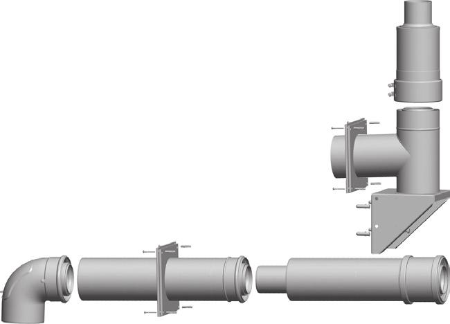 Revisionsbogen 87 1 bgasrohr (Länge 500mm) 1 Rosette Edelstahl 1 Stützbogen 87 mit uflageschiene 1 Revisionsrohr 1 Schachtabdeckung aus Kunststoff oder