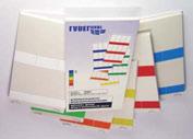 ab6, 99 pro Heft Farbe Verarbeitungstemperatur selbstklebende Vinylfolie (PVC), 80 µm transparent mit farbigem Schriftfeld in weiß, rot, orange, gelb, grün oder blau -0 C bis +80 C mind.