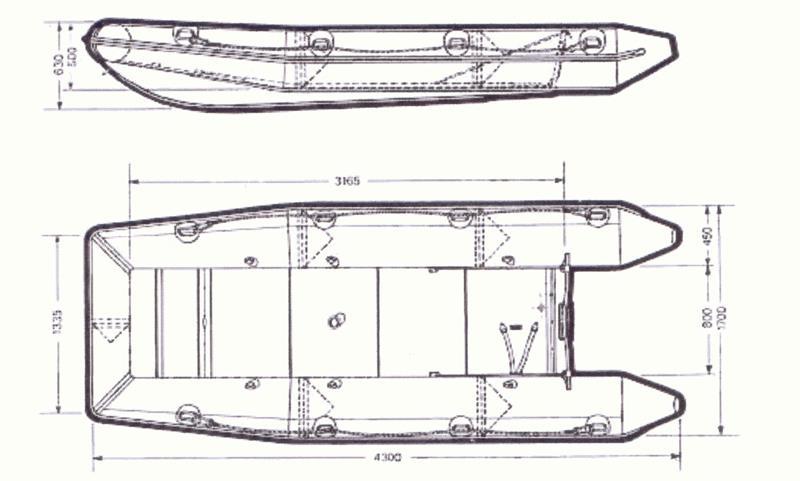 Schlauchboot DSB Zephyr 430/170 Ausrüstung 1 Bootsboden (4-teilig) 1 Bugbrett (2-teilig) 2