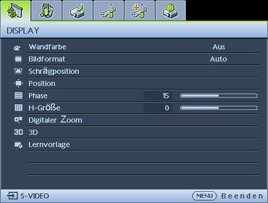 Menüs verwenden Der Projektor ist mit Bildschirmmenüs (OSD) versehen, über die Sie verschiedene Anpassungen und Einstellungen vornehmen können. Es folgt ein Überblick über das OSD-Menü.