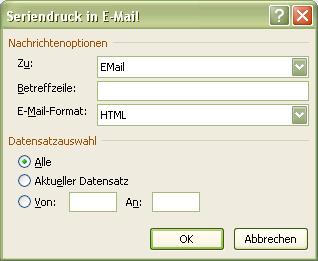 das Programm Outlook und. E-Mail-Adressen in der Datenquelle. Erstellen Sie einen Serienbrief. Am Ende Klicken Sie in der Gruppe Fertig stellen auf E-Mail-Nachricht senden.