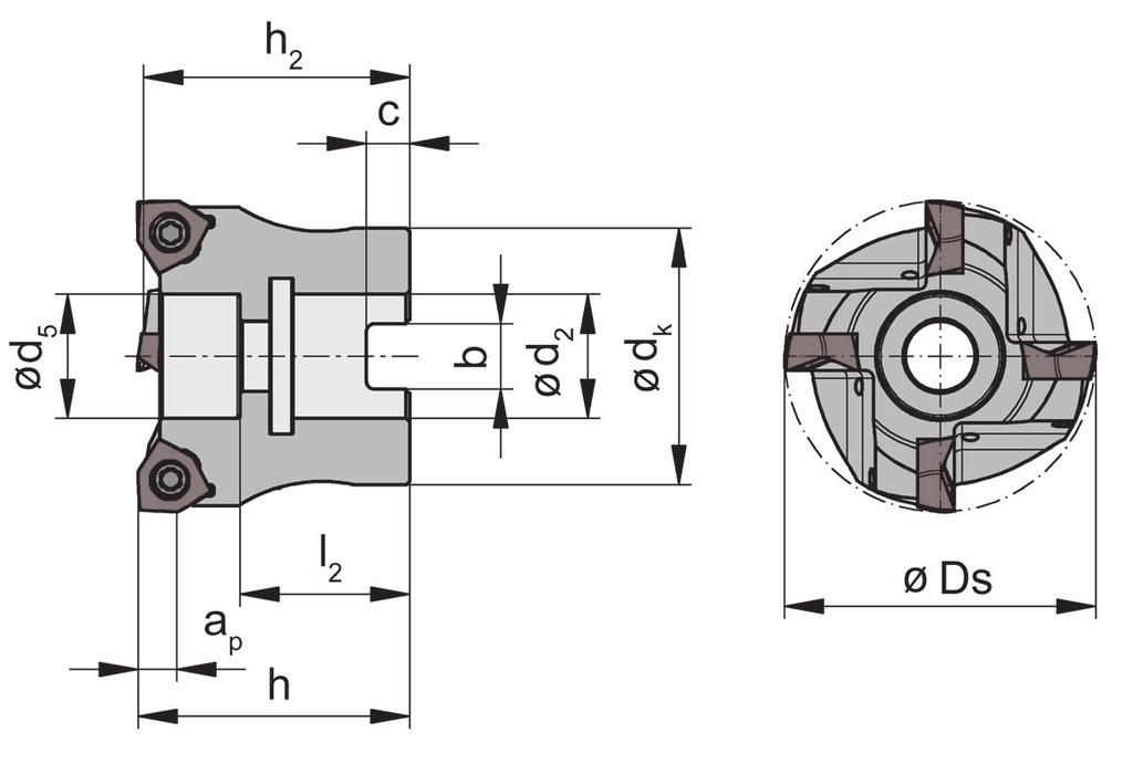 Messerkopf Typ Cutter Type DAM32 Schneidkreis-Ø Cutting edge Ø 40/50/63 mm Aufsteckfräser nach DIN 8030-A Arbor mounted cutter as per DIN 8030-A für Wendeschneidplatte for use
