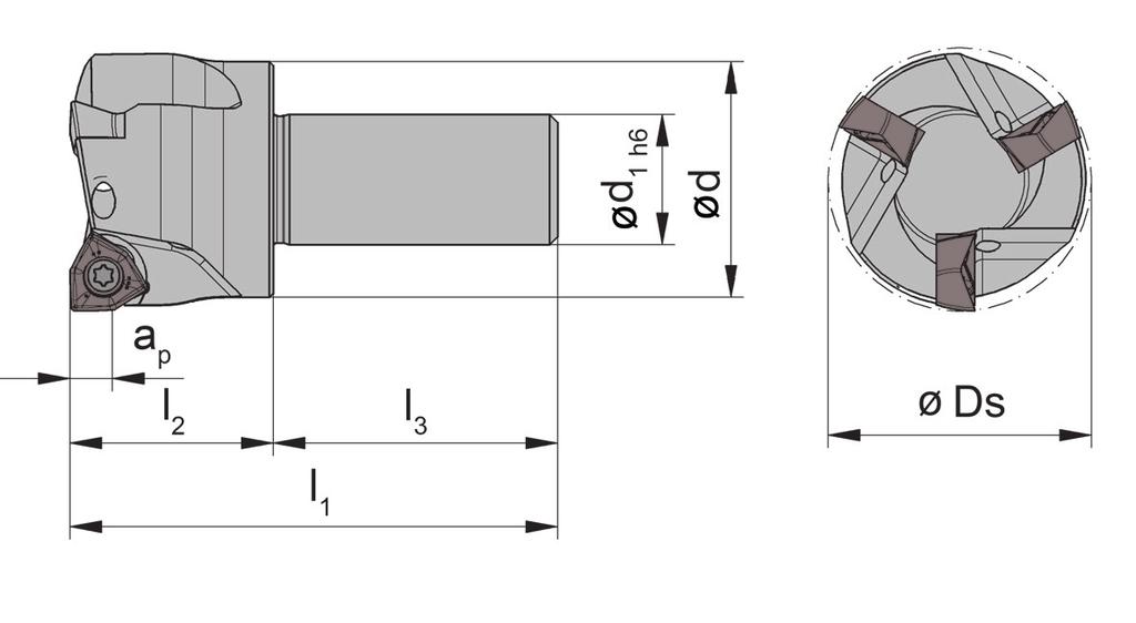 Fräserschaft Typ Shank Type DAM32 Schneidkreis-Ø Cutting edge Ø 20/25/32 mm für den Einsatz auf CNC-Drehmaschinen with cylindrical shank for CNC-lathes für Wendeschneidplatte for use with Indexable