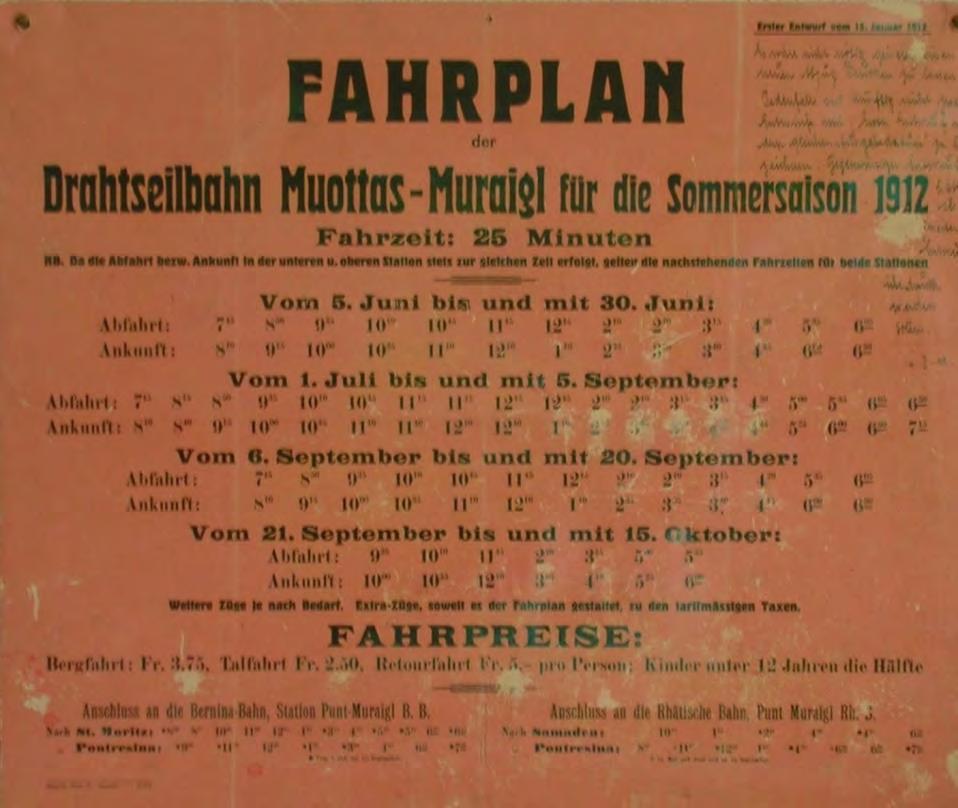 gestern 1912 kostete eine Retourfahrt nach Muottas Muragl CHF 5.