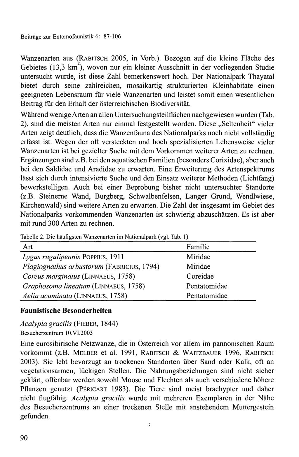 Beiträge zur Entomofaunistik 6: 87-106 Wanzenarten aus (RABITSCH 2005, in Vorb.
