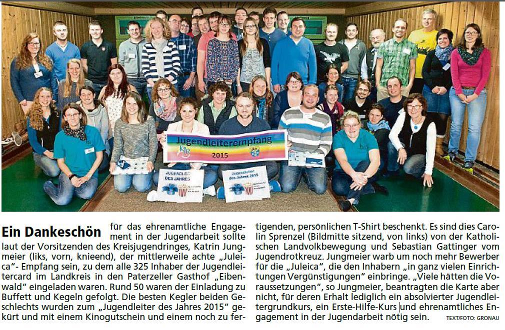 Jugendleiterempfang Am 27. November haben wir alle Jugendleiterinnen und Jugendleiter mit JULEICA des Landkreises zum achten Jugendleiterempfang nach Paterzell eingeladen.