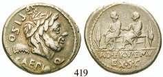 418 P. Cornelius Lentulus Marcellinus, 100 v.chr. Denar 100 v.chr., Rom. 3,91 g. Büste des Herakles r.