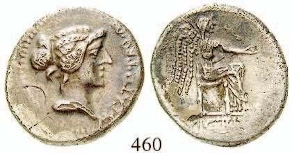 448/3) anlässlich der Belagerung von Massilia (Marseille), dem Standort einer Kultstätte der Diana emitiert. Als "Highlight" seines Münzprogramms ist jedoch sein Denar (Cr.
