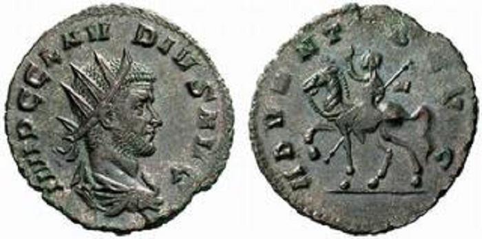 Lot number: 226 Price realized: 160 CHF CLAUDIUS II. GOTHICUS, 268-270 No: 226 Rufpreis/Start price CHF 150.- d=22 mm CLAUDIUS II. GOTHICUS, 268-270 AE-Antoninian. 3,23 g.