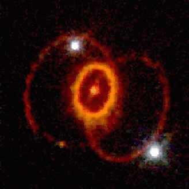 6.3. STABILITÄTSGRENZEN VON STERNEN 139 Abbildung 6.15: Aufnahme der Supernova SN1987A etwa 7 Jahre nach der Explosion durch das Hubble-Teleskop. Masse die Chandrasekar-Masse erreicht hat.