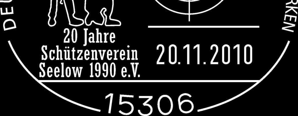 rein Seelow 1990 e.v. Veranstaltungsort: Neues Schützenhaus, Ahornweg 26, 15306 Seelow Schützenverein Seelow 1990 e.v. Oval Deutsche Post / Erlebnis: Briefmarken / 20 Jahre / Schützenverein / Seelow 1990 e.
