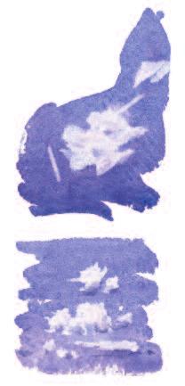 Malen Sie eine Stelle blau und wischen Sie die noch feuchte Farbe mit einem Papiertaschentuch ab, um Wolken darzustellen.