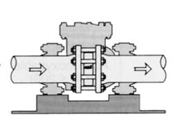 Montage Der konstruktive Aufbau der zweiflügeligen Rückschlagklappe SERIE 2000 ermöglicht einen schnellen und einfachen Einbau zwischen Standardflansche: - geringes Gewicht und kompakte Bauweise -