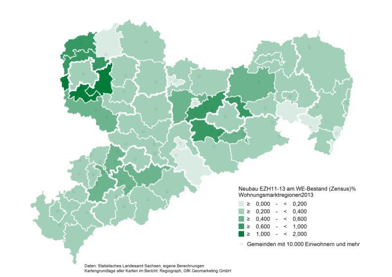 Wohnungszugänge in neuen Ein- und Zweifamilienhäusern in Sachsen 2011 bis 2013 Dresden