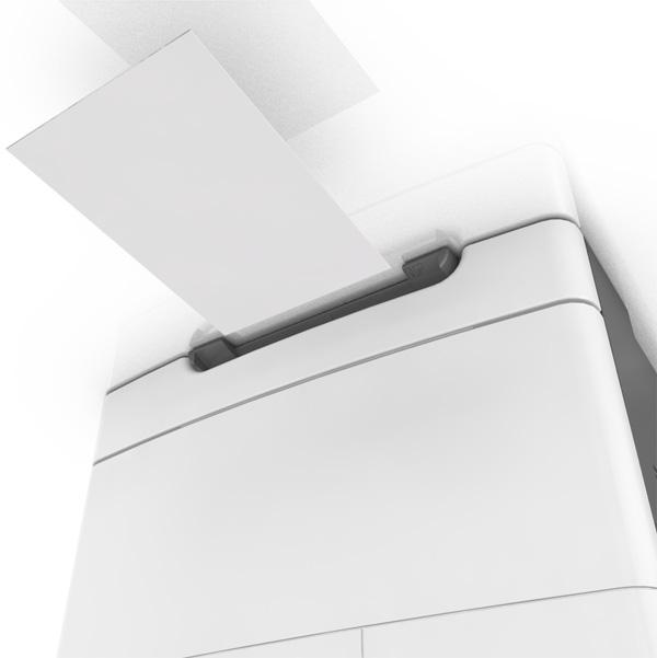 Standard-50-Blatt-Fach verfügt über eine integrierte manuelle Zuführung, über die Sie nacheinander unterschiedliche Papiersorten bedrucken können Einlegen von Papier in die manuelle Zuführung: Für
