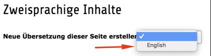 Sobald Sie die Ansicht gewechselt haben, wird Ihnen eine Übersetzungsauswahl angeboten; Deutsch ist die Standardsprache innerhalb der TYPO3 Installation an der WU Sie können mit der Klappliste eine