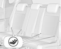 Sitze, Rückhaltesysteme 61 ISOFIX Kindersicherheitssysteme Top-Tether Befestigungsösen Top-Tether Befestigungsösen sind mit dem Symbol : für einen Kindersitz gekennzeichnet.