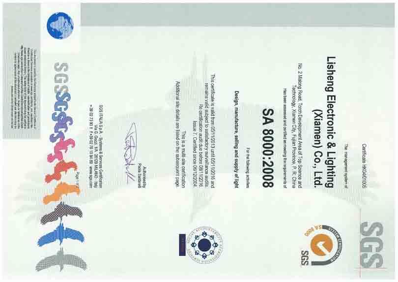 SA8000 seit 2004 Produktion mit sozialer Verantwortung Das MEGAMAN Produktionsunternehmen Lisheng in China erfüllt den internationalen Sozialstandard SA8000 seit mehr als zehn Jahren.
