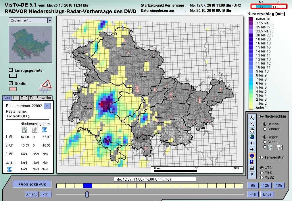 Sturzflutwarnsystem Thüringen STUWASYS(F22) RADOLAN- Messdaten vom 12.07.