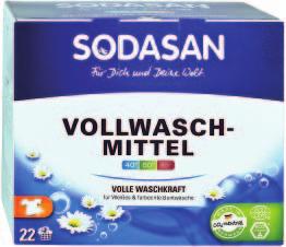 Vollwaschmittel Volle Waschkraft für Weißes und farbechte Buntwäsche. SODASAN Vollwaschmittel für frische, natürlichreine Wäsche.