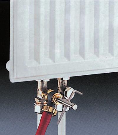 Pumpen-Warmwasserheizungen 2. Entlüftungsventil mit Schlüssel. 1. Befüllung oder Entleerung der Heizungsanlage an einem Heizkörper mit unteren Anschlüssen.