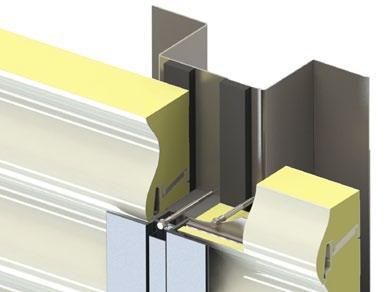 Das Sinutherm-Wandpaneel setzt sich aus drei Komponenten zusammen: Zwei modern profilierte, verzinkte und farbbeschichtete Stahlprofile dienen als Außen- und Innenschale und umschließen einen