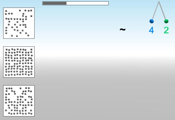 Schätzen In diesem Spiel soll die Anzahl der Punkte in einer Punktemenge geschätzt werden. Gegeben ist in der rechten oberen Ecke des Bildschirms eine Zahl in geschriebener Form.
