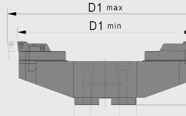 Großausbohrwerkzeuge (Semi-Standard) Durchmesser Ø 358 - Ø 1500 mm, verstärkte Ausführung Major Sized Boring Tool (Semi-Standard) Diameter Ø 358 - Ø 1500 mm, Reinforced Building D1 min - max.