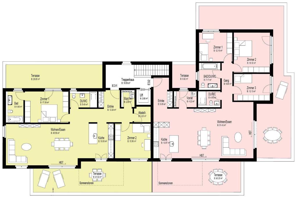 Grundrissplan Haus E (7a) Attika 0 1 2 3 4 5 m Massstab 1 : 150 E31 Attika Netto-Wohnfläche 119 m2