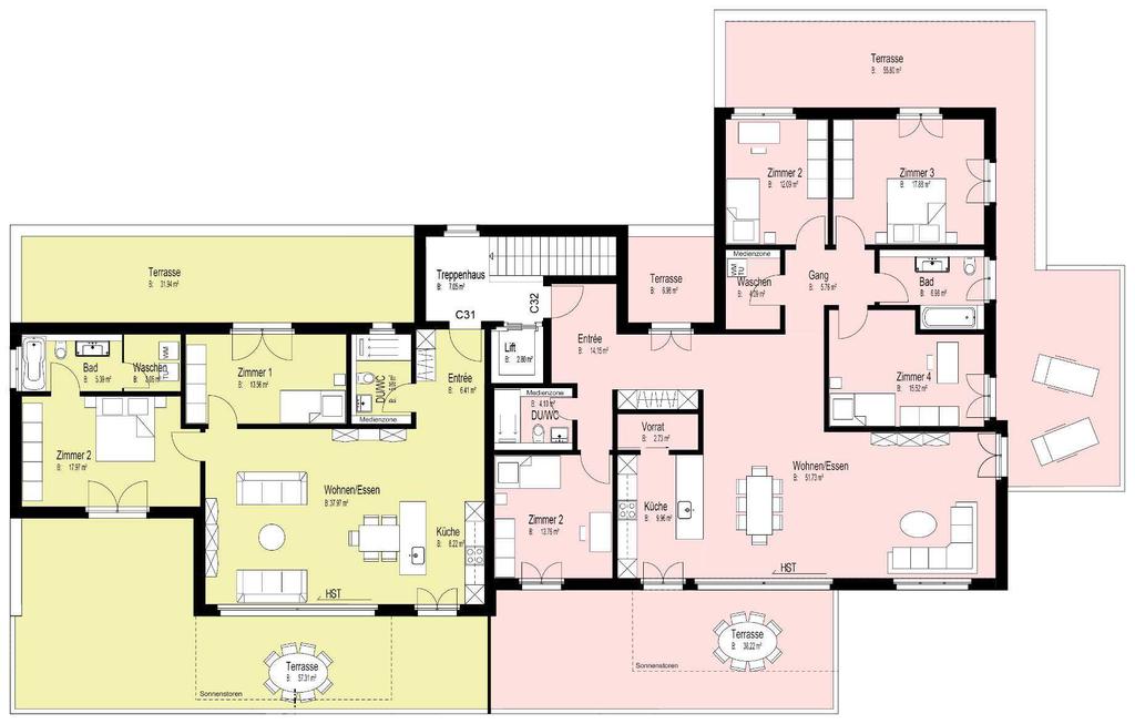 Grundrissplan Haus C (11b) Attika 0 1 2 3 4 5 m Massstab 1 : 150 C31 Attika Netto-Wohnfläche 98 m2