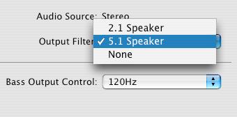 Output Filter Sie können einen Ausgabetyp entsprechend Ihrer Lautsprecher auswählen. Die Auswahl besteht zwischen 2.1 speaker, 5.1 speaker und None. Wenn Sie 2.1 speaker oder 5.